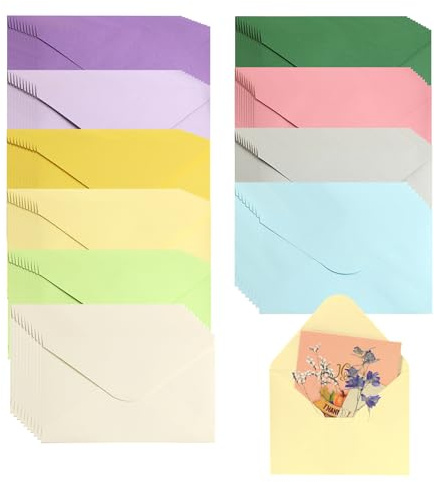 100 Stück Mini Briefumschläge 10x7cm in 10 Farben Bunt für Geschenkkarte, Hochzeit, Geburtstag, Party
