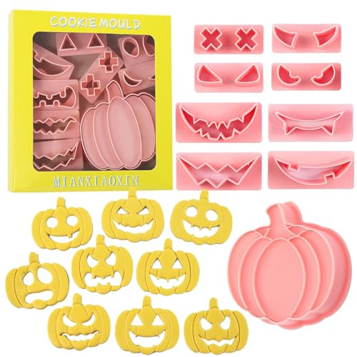 Halloween Ausstechformen Set, 10 Stück 3D-Kunststoff Ausstechformen, Halloween Keksausstecher, Kürbis ausstechformen, Plätzchen Ausstecher für halloween Party Dekorationen