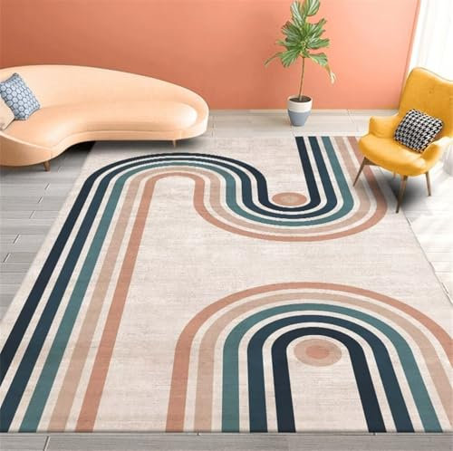 RUGMRZ Toiletten Teppich 140x200CM billig Teppiche Schlafzimmer Blau Bequemer und langlebiger Wohnzimmerteppich im modernen Streifendesign