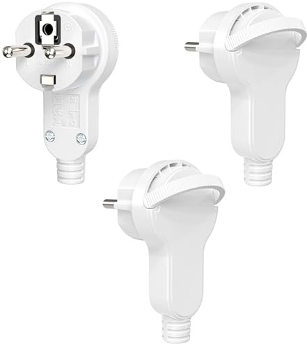 3 Stück Schuko Stecker Flach, Extraflach Schutzkontakt Winkelstecker mit Klappgriff, 250V 16A für Kabel bis 3x1,5 mm² Schuko Stecker Flachstecker Weiß
