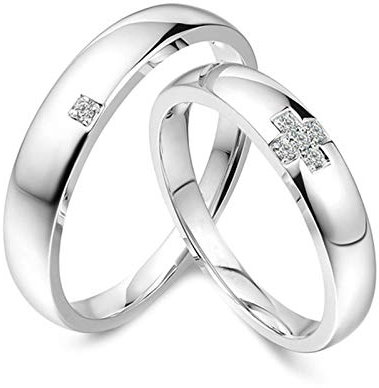 NTALJC 18 Karat Weißgold-Ring für Damen und Herren, Verlobungsring für Paare, Puzzle-Kreuz mit 0,036 Karat, Verlobungsringe, Diamant-Paarring aus Weißgold