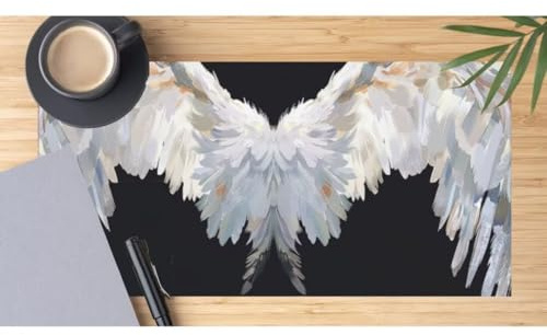 Tapis de Souris XXL 1200x600 mm Tapis de Souris Ailes Blanches sous Main Bureau, Tapis de Souris Noires Mouse Pad, Tapis Souris Gamer XXL, Imperméable, Base Antidérapant, pour Maison/Deco Bureau M325