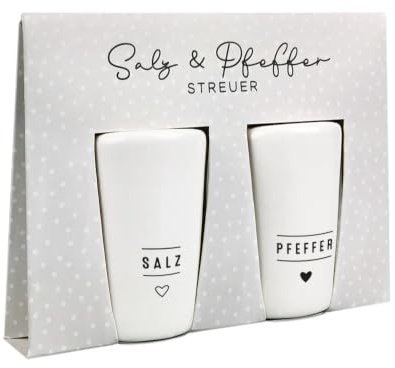 Salz- und Pfefferstreuer „Herzchen“ aus Keramik, 2-teiliges Set | Spülmaschinengeeignetes Streuer-Duo im Partnerlook, jeweils 6 cm hoch und 4 cm Durchmesser