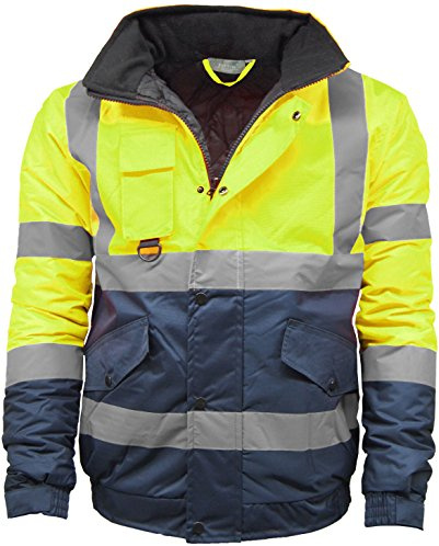 AR Paris Fashions Hi Vis Viz Bomber Jacket, High Visibility Workwear Safety Security Hooded Padded Waterproof Taped Seams Work Wear Coat Top Plus Size S-3XL