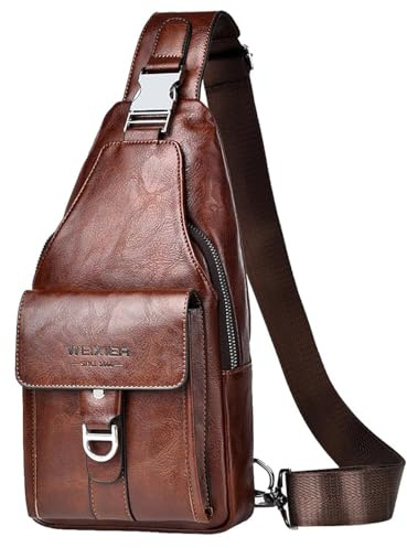 Hjkiopc Borse a spalla da uomo,Borsello Tracolla Zaino Monospalla Pelle Borsa a Tracolla Piccolo Impermeabile Spalla Sling Bag (Marrone Scuro 1)