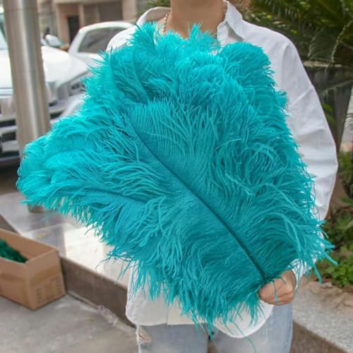 10 plumas de avestruz grandes y esponjosas, plumas de avestruz naturales de 15 a 55 cm para centros de mesa de bodas, decoración de fiestas de carnaval, azul pavo real, 50 a 55 cm, 20 a 22 pulgadas