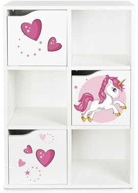 leomark Kubico Slim -Unicorno Rosa - libreria colorata per bambini, libreria, pratico scaffale in stile giocoso, ideale per una sala giochi o una cameretta per bambini Dimensioni: 59,5 x 29 x 89,5 cm