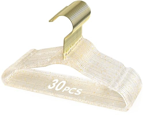 VIS'V Baby Hangers, 11 Inch Acrylic Kids Glitter Hangers for Infant Toddler Nursery Closet Clothes Organization, Gold, 30 Pcs