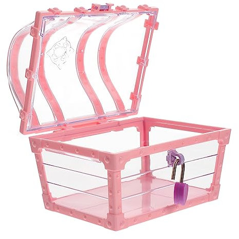 SWOOMEY Children's Small Treasure Chest Toy Box Lock Pink Curved Lid Plastic Pirate Treasure Chest Organizer for Boys and Girls Toy Storage