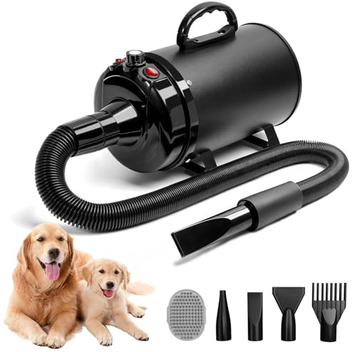 Blanlody Dog Hair Dryer Blaster 3800W/5.2HP Pet Grooming Hair Dryer | Low Noise Temperature Heater with 4 Different Nozzles and Pet Grooming Brush