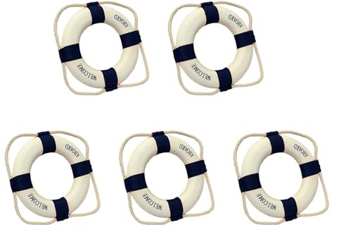 Eoslcusmvl 5X Willkommen An Bord Schaum Wasser Leben Rettungsring Ring Boot Wandbehang Hauptdekoration Blau 50cm