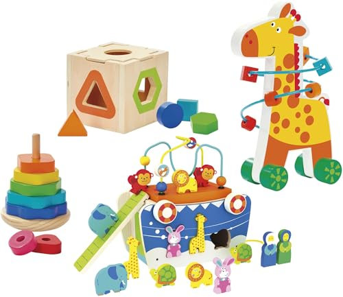 leomark Juguete Educativo Madera Arca Animales sortidor encajable Jirafa Arrastre Cuentas Laberinto Colores Montessori Infantil Bebe 18 Meses Desarrollo motricidad Regalo niños niñas