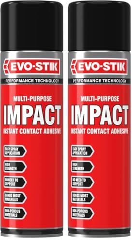EVO-STIK Impact Instant Contact Adhesive Spray, Multipurpose, High-Strength Adhesive, Bonds Instantly on Contact, Fast Drying, 500ml (Pack of 2)
