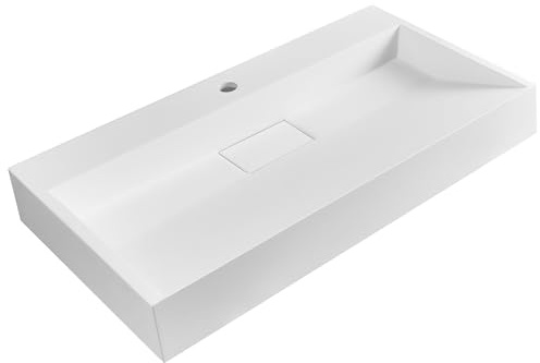 Vasque Suspendue en Fonte Minérale 80 x 46 cm Rectangulaire Finition Mate Blanche Quenko
