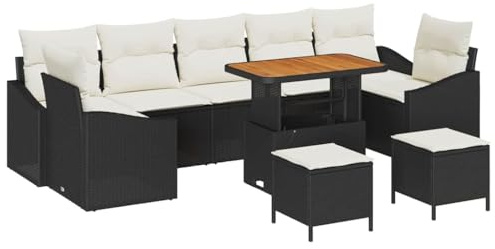 vidaXL Modulär 10-delad trädgårdsoff set med kuddar svart poly-rotting och gräddvit justerbar utemöbel för 5 4-sits hörnsektion modern patio