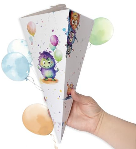 TOBJA Mini Schultüte für Geschwister Monster Design, Ideale Zuckertüte Jungen oder Mädchen, perfekt für Süßigkeiten | Kleine Schultüte für Schwester oder Bruder