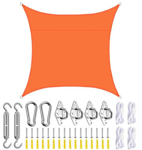 SLDAGe Tenda da Sole Tenda a Vela Impermeabile Rettangolo Quadrato Triangolare Tendalino Tenda da Sole Telo Parasole Ombreggiante per Esterno Terrazzo Balcone Giardino Piscina Arancia,B,5X5m
