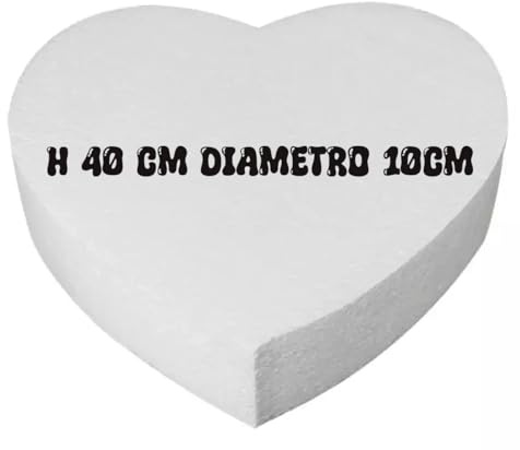 Base in Polistirolo a Forma di Cuore, Diametro 40 cm, Altezza 10 cm, per Cake Design e Decorazioni