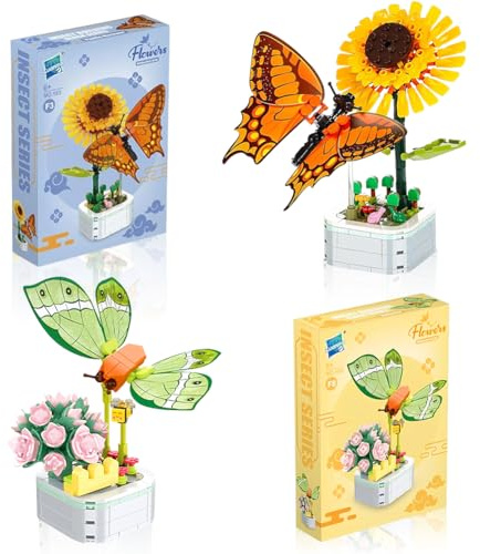 Construction de Bouquet de Fleurs,2 Pcs Blocs de Fleurs Blocs de Construction Fleurs Artificielles Fleur Bonsaï Papillon Jeux de Construction Bloc de Construction Adulte Convient pour Décoratio