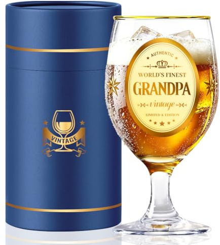 DEARLIVES Gifts for Grandad Christmas Presents for Grandpa, 450ml/15oz Beer Glass Happy Birthday Gifts from Grand Children for Father's Day (Grandad)
