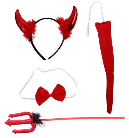 TOYZFRIENDY Costume Diavolo Halloween con Corna Rosse in Forcone e per Uomo Ragazzi Accessori Cosplay Leggeri e Resistenti per Feste e Carnevale