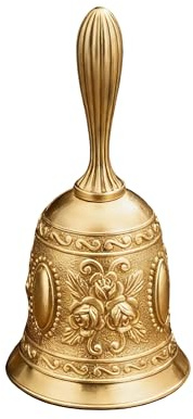 Cloche d'appel à Main en Laiton Super Fort – Cloche de Dîner Vintage pour Mariage, Salle de Classe, Table de Chevet pour Personnes âgées, Méditation Tibétaine, Cloches de Noël (Doré)
