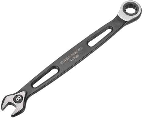 sourcing map Llave combinada de trinquete de 8 mm, métrica, 12 puntos, electroforesis CR-V, doble caja, llaves de trinquete de extremo abierto con 72 dientes y 5° de giro de grado industrial
