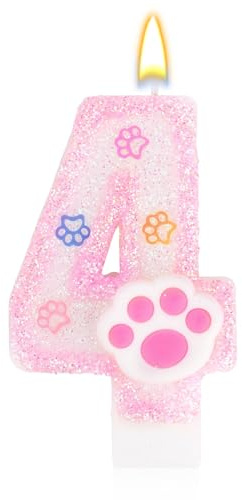 Goktvai Candele Compleanno per Cani e Gatti, Candele di Compleanno Rosa con Numeri Decorazioni per Torte a Forma di Zampa Adatte Feste a Tema Animali Domestici (4)