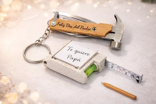 Pack Regalo Día del Padre | Llavero Multiherramienta 7 en 1 + Flexómetro con Notas | Regalo Original para Papá, Hombre o Pareja