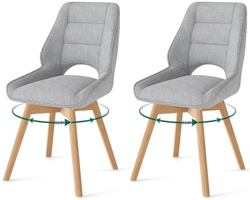 WAFTING 2er Set Drehbar Esszimmerstühle mit Holzbeine,Dunkelgrau | Nordische Stühle Esszimmer mit Ausgesparter Rückenlehne, Massivbuchenbeine Stabil Für Esszimmer, Küche, Wohnzimmer