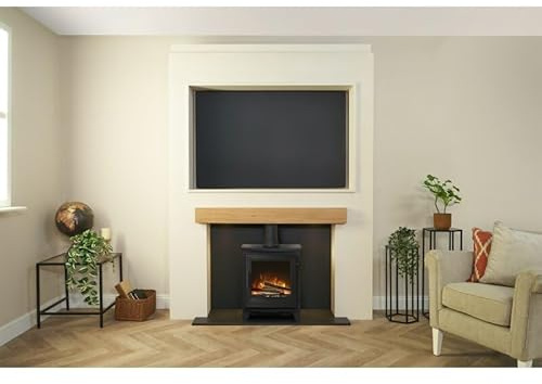 Acantha Pre-Built Stove Media Wall 2 with TV Recess & Halo Electric Stove in Black