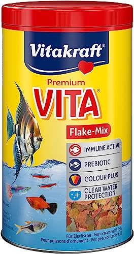Vitakraft Flake-Mix, Fischfutter Aquarium, mit Garnelen und Spirulina, für alle Zierfische (1x 1l)
