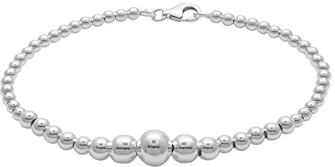 Silverly Graduated Ball Bead Bracelet for Women in 925 Sterling Silver 18cm or 19.5cm – Stackable Beaded Chain Bracelets With Lobster Clasp – Minimalist Jewellery for Everyday Wear
