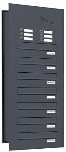 AL Briefkastensysteme 7 er Briefkasten Mauerdurchwurf in Anthrazitgrau RAL 7016 mit Klingel, 7 Fach DIN A4, wetterfeste Premium Briefkastenanlage Postkasten