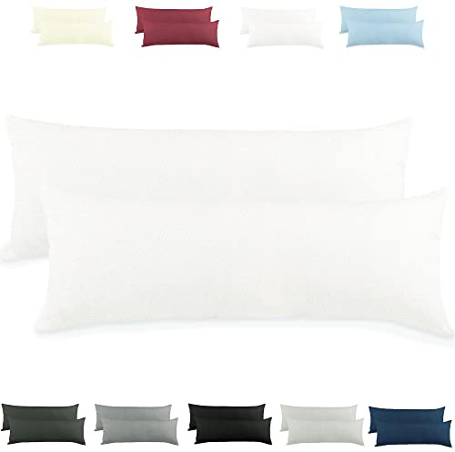 CelinaTex Active Seitenschläferkissen Bezug Doppelpack Set 40x145 Schnee weiß Baumwolle Jersey Stillkissen Kissenhülle 5001558