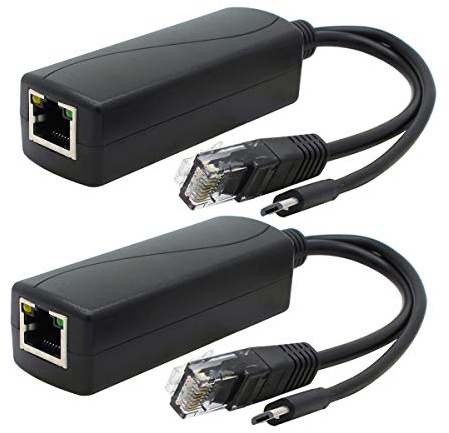 ANVISION 2er Pack Gigabit PoE Splitter, 48 V auf 5 V 2,4 A Micro-USB-Ethernet-Adapter, kompatibel mit Raspberry Pi 3B +, IP-Kamera und mehr