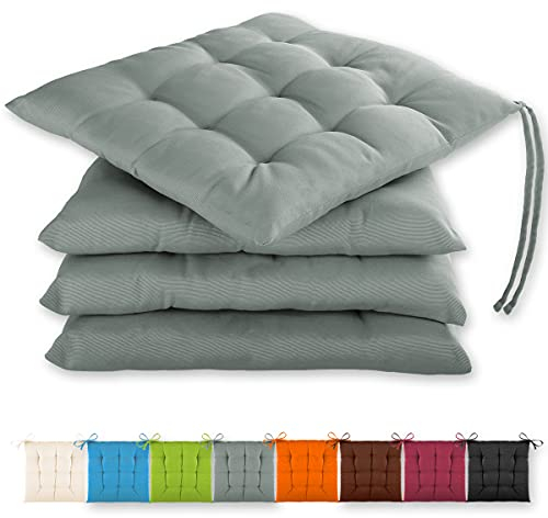 Gräfenstayn® 4er-Set Sitzkissen 40x40x3cm mit Haltebändern für Indoor und Outdoor mit Öko-Tex Siegel - (Anthrazit)