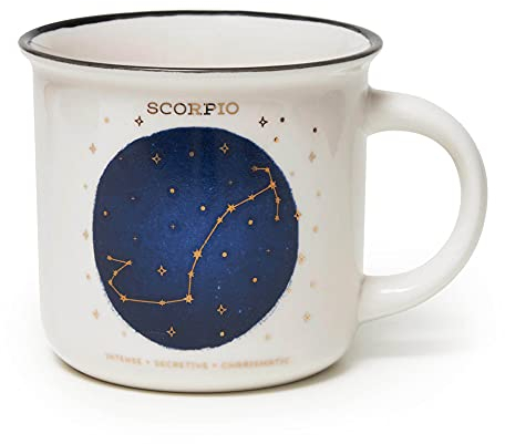 Legami - Taza, Count Your Lucky Stars, Tema Scorpio, Taza de Porcelana New Bone China, Signo del Zodiaco Laminado en Oro, Apta para Lavavajillas, Capacidad 350 ml