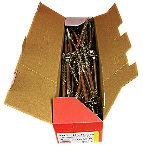 KLIMAS Holzschrauben Torx - Tellerkopfschrauben TX Gelb Schrauben - Flachkopfschrauben Holz - Tellerkopf - Schrauben Set Torx - Holzschrauben Set Dachkonstruktion Schrauben - 10x180 mm - 50 Stück