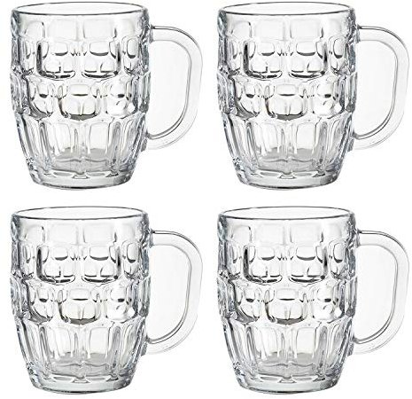 Guaranteed4less Classic Beer Half Pint Mugs Glass Pot Pub Bar Style Tankard Handle Stein Dimple (4)
