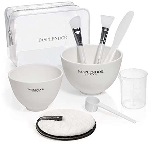 Gesichtsmaske Mischset – Silikon Schüsseln, Pinsel, Spatel, Messbecher, Löffel, Wiederverwendbares Abschminkpad, Kosmetiktasche – 8-in-1 Set für Gesichtspflege