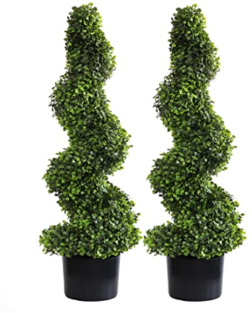 momoplant künstlichen Buchsbaum Topiary Baum, Spiral Buchsbaum Topiary Pflanzen, Heim-/Garten Dekoration, Geschenk, 90 cm /3Ft, 2 Stück.