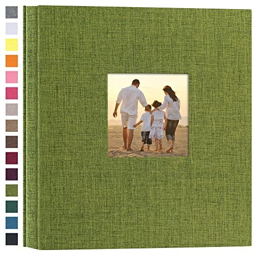 potricher Álbum de fotos de tapa dura de lino para 600 fotos, gran capacidad, para bodas, aniversarios, bebés, vacaciones (verde, 600 bolsillos)