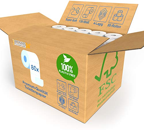 80x Rollen Toilettenpapier BULK-Verpackung XXL Vorratspack 4 Lagig - Soft Premium Qualität - Keine Plastik-Umverpackung