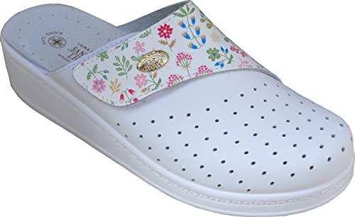 Sanital Light - ZAPATILLA EN CUERO POR LA CASA Cierre de gancho - 4358 BLANCO FLORES 36