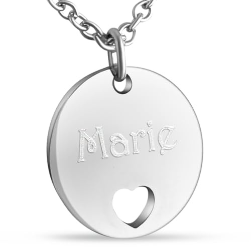 Hanessa Personalisierte Kette mit Gravur Edelstahl 50 cm mit Anhänger Herz rund in silber - Personalisierte Halskette für Männer und Frauen - Personalisierter Schmuck Damen Herren