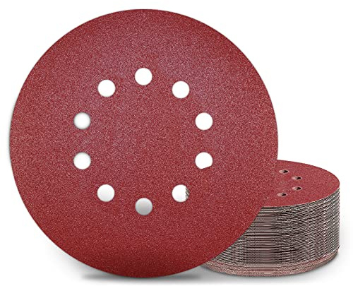KONGMING 25 Stück Schleifpapier 225mm Klett 80 Körnung 10 Loch | Aluminiumoxid Schleifscheiben 225mm für Trockenbauschleifer Schleifgiraffe Holz Metall Trockenbau Polieren Entrosten