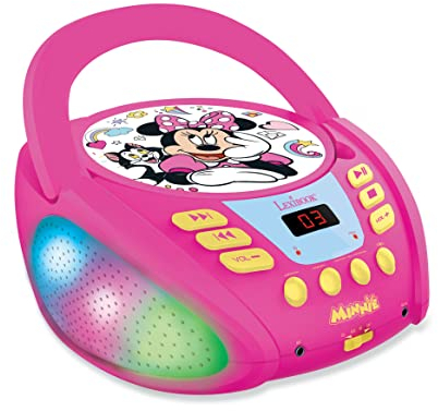 Lexibook, Disney Minnie, Bluetooth CD player for kids, Portable, Multicoloured light effects, Microphone jack, Aux-in jack, AC or battery-operated, Pink, RCD109MN