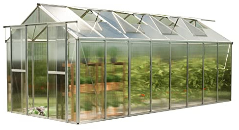 GFP Serre Saphir 8 Cadre Aluminium 259x513 cm Plaques Double paroi 6 mm indéformables & résistantes aux intempéries