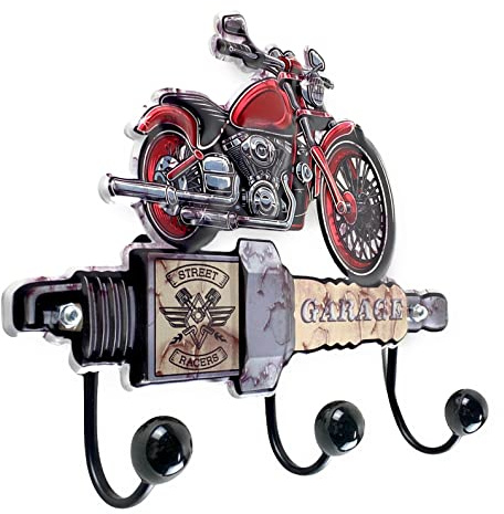 Crispe home & garden Wandgarderobe Motorrad Wandhaken 3D Design - Vintage Blechschild - super robuste 3er Hakenleiste 30x25 cm